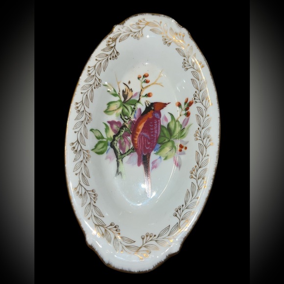 original arnart creation japan Vtg Porcelain Condiment Dish Cardinal Cherry Tree - Picture 1 of 3